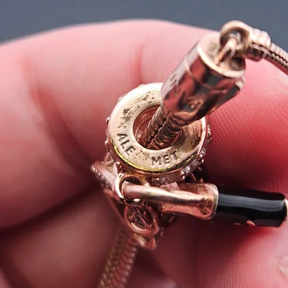 MET Pandora Rose Tone Charm Bracelet Love Padlock Entwined Hearts Beads - Picture 8 of 11